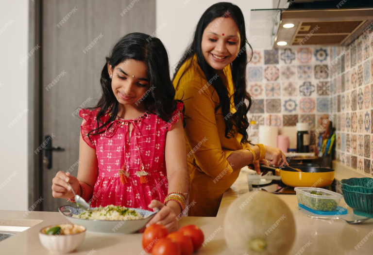 family cooking food together